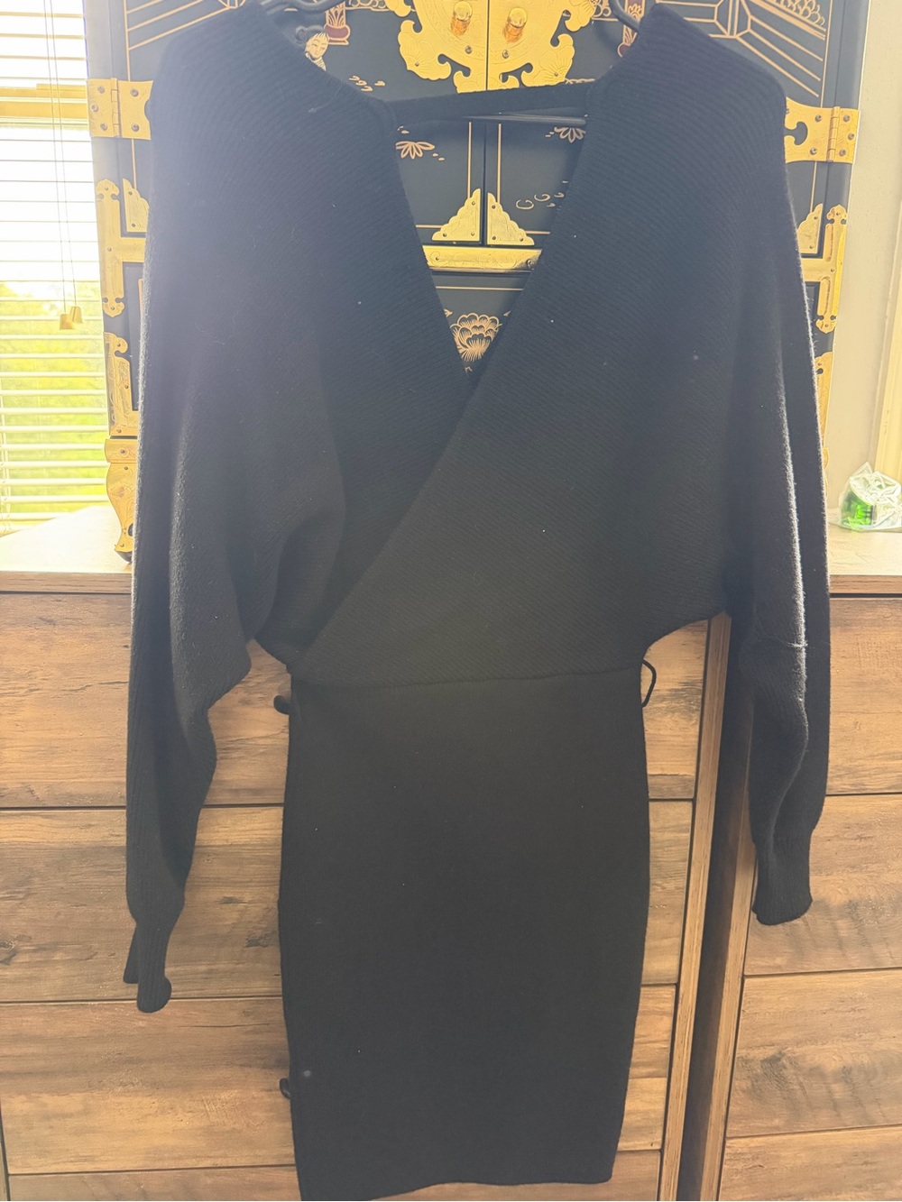 Black Wrap-Style Women’s Sweater Dress